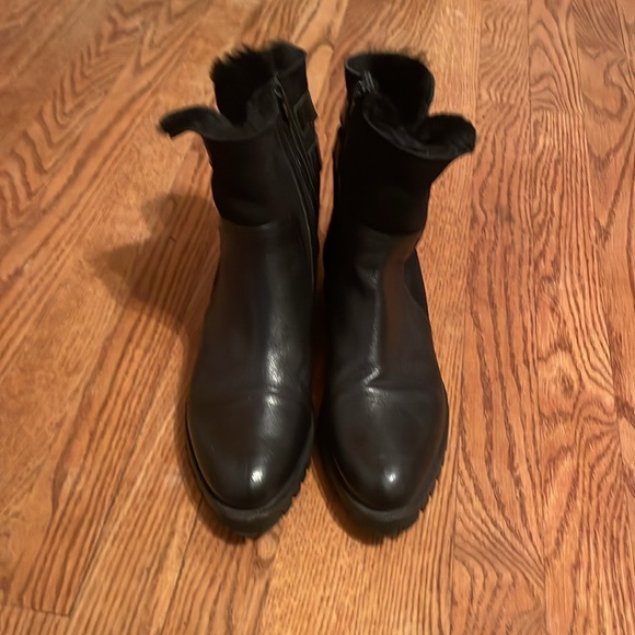 Napoleoni Black Leather Suede Ankle Boots Shearling Fur Sz 39 EU 9 US Italy - Picture 3 of 11